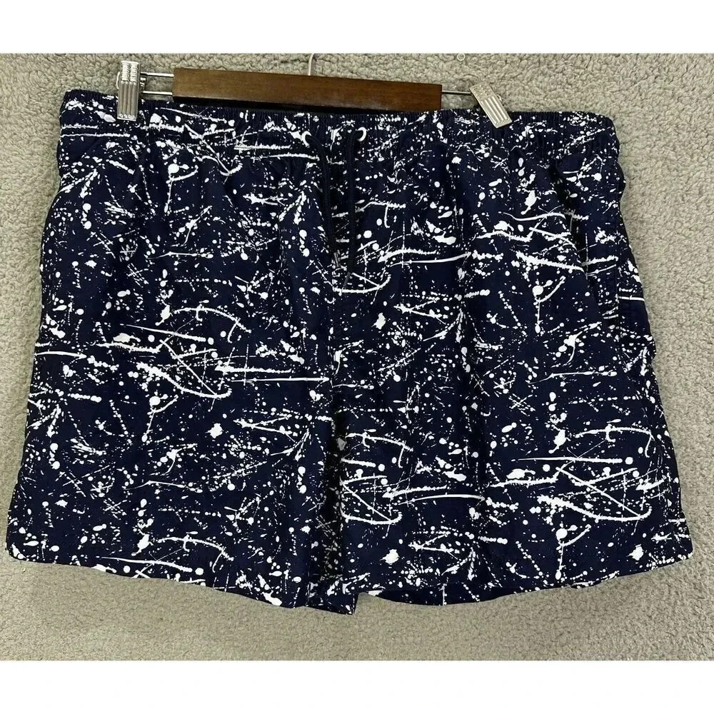 Primark swim trunks men XXL blue paint splatter lined beach vacation resort pool